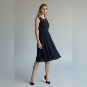 Kennedy Blue navy blue lace bodice bridesmaid formal knee length dress size 8